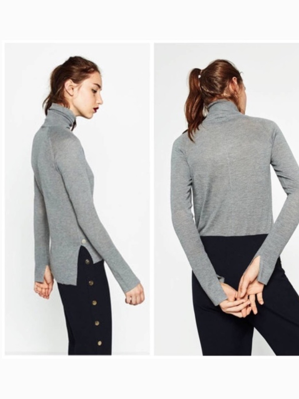 ZARA Knit Grey Turtleneck Lightweight Sweater
